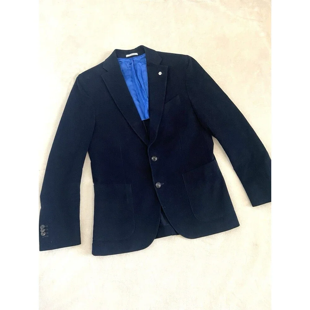 Dutch Dandies Velvet Sport Coat Blazer Navy Blue Size 48